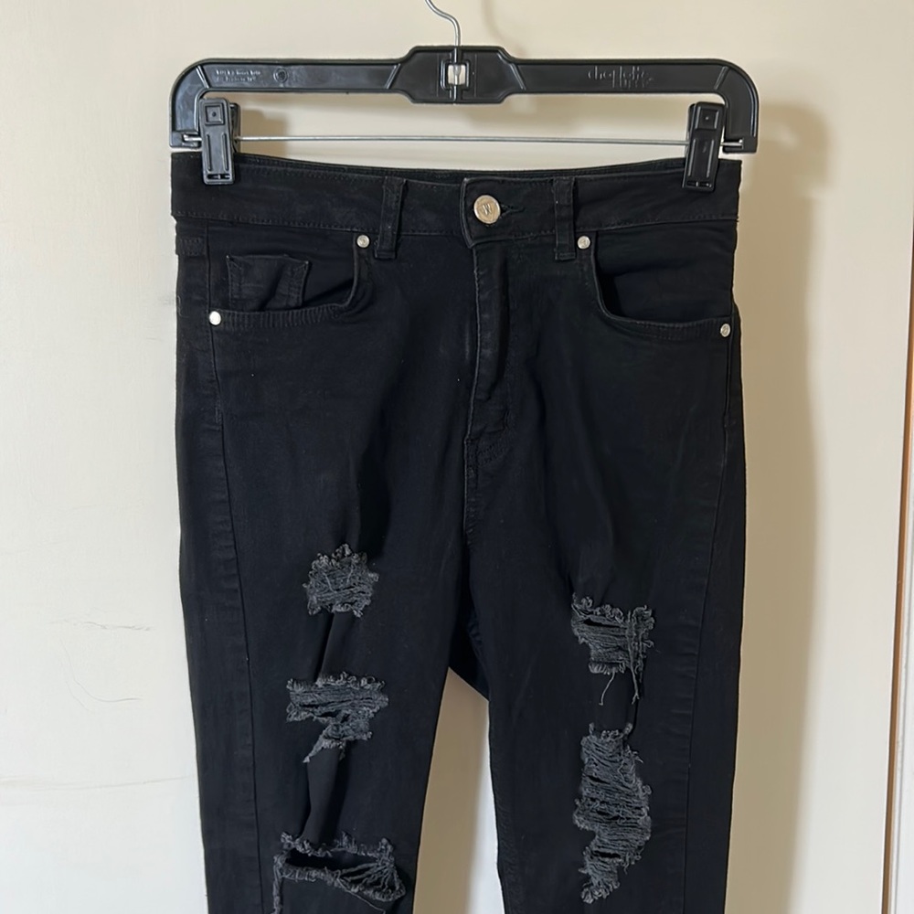 Missguided black high waisted ripped skinny jeans